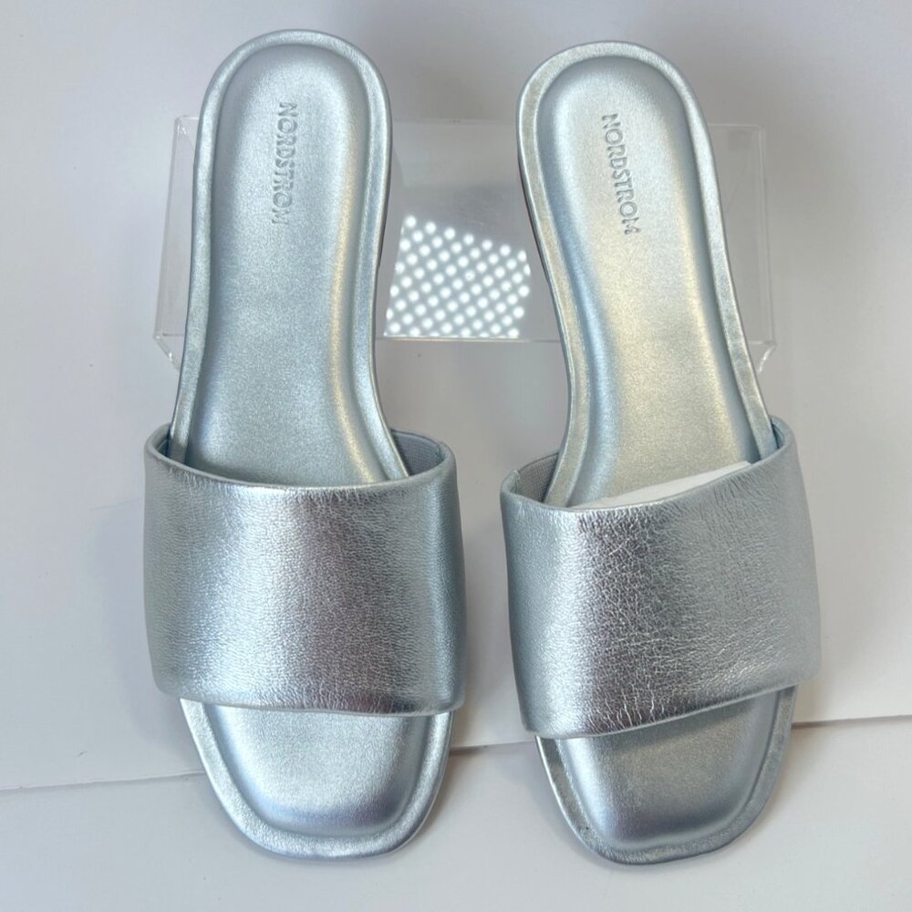 Nordstrom Caryl  Silver Metallic Sandals Women Slides Size 8.5